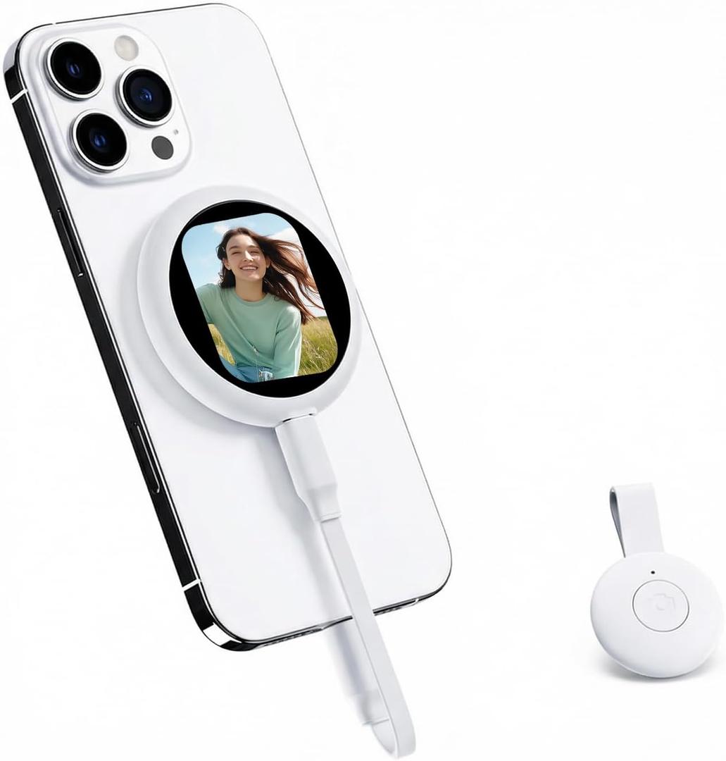 Selfie Monitor Screen for iPhone, Back Camera Preview with Remote, Plug and Play, No App Required, Magnetic Vlog Selfie Monitor Screen, 60FPS AMOLED Display for Live Stream TikTok YouTube - Off White
