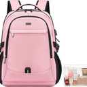 DUSLANG 17 Inch Laptop Backpack for Travel Water Resistant College Backpack for Women Laptop Bag with USB Charging Port and Clear Toiletry Bag Work Backpack,Pink A