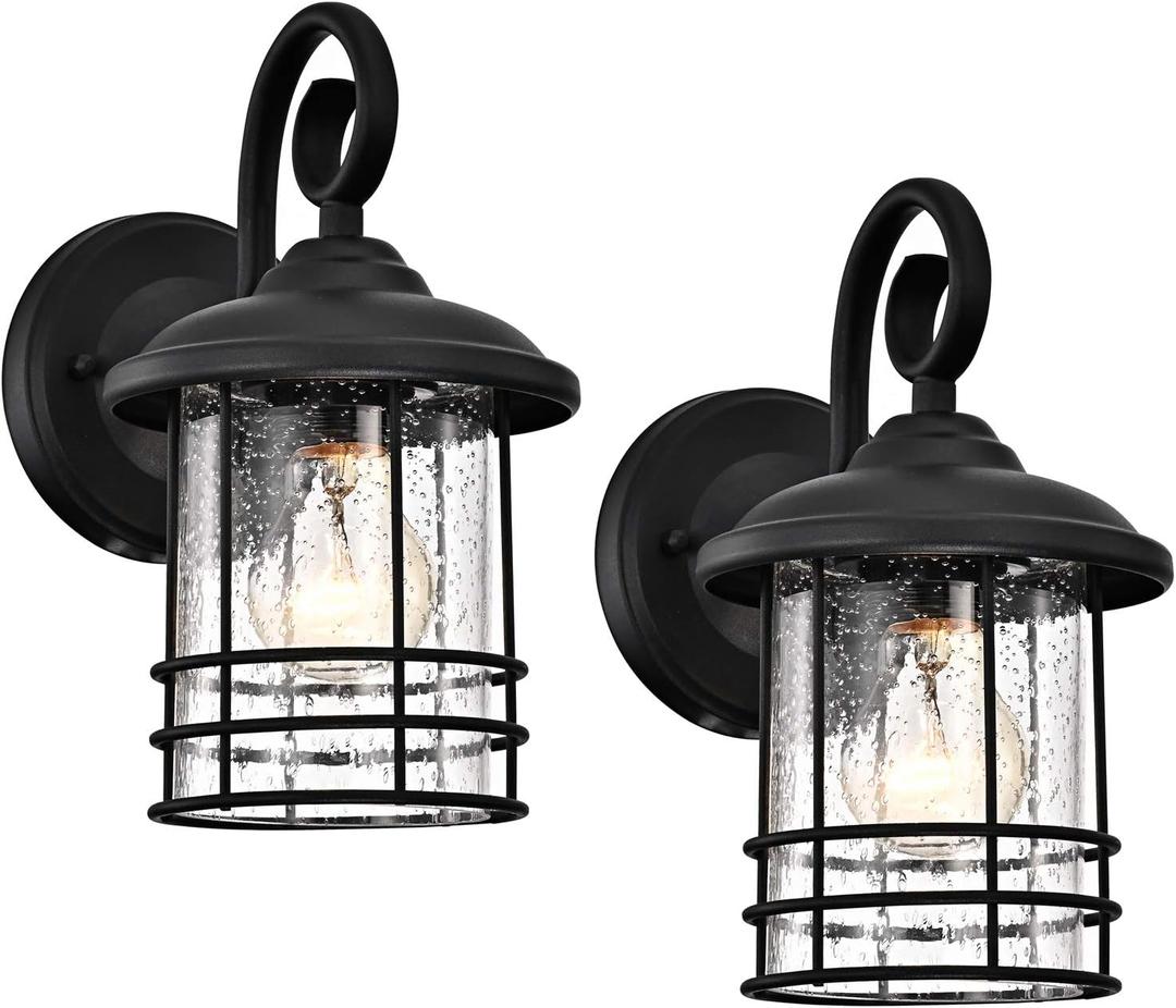 MICSIU Textured Black Outdoor Wall Light 2 Pack, 10 Inch Exterior Wall Lantern Lights with E26 Based Socket Clear Seedy Glass Exterior Wall Lights for House, Entryway, Home, Patio, Garage, Doorway