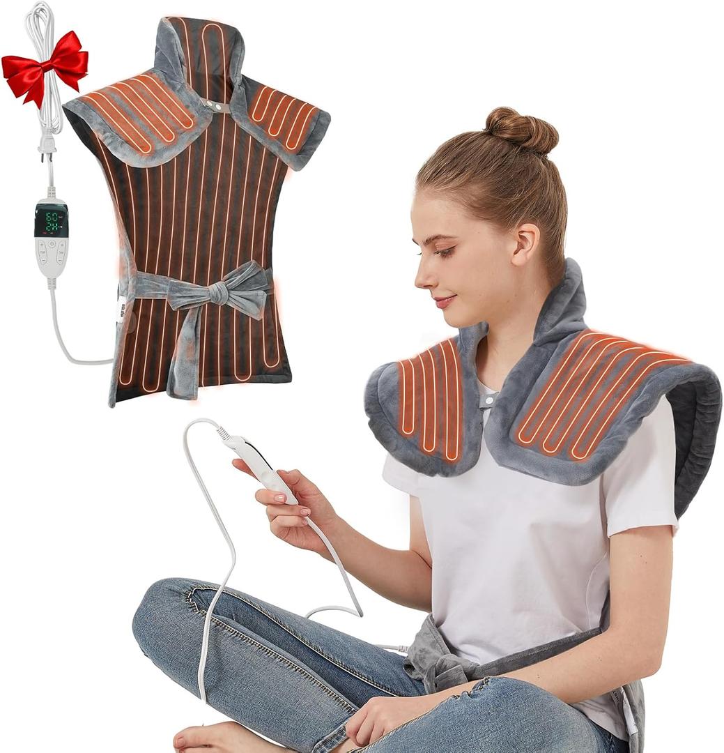 Extra Large Electric Heating Pad for Neck, Back & Shoulder Pain Relief, 25"x37" Full Body Heating Blanket with 5 Heat Levels, 4 Timers, Auto Shut-Off, Ideal Gift for Women & Men (Light Gray)