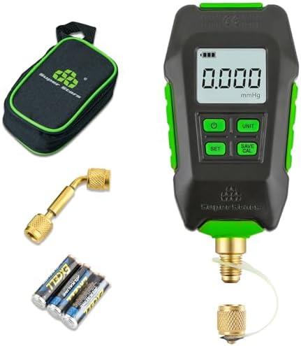 Wisscool Digital Micron Vacuum Gauge 1/4" SAE, Digital Pressure Tester Meter HVAC, Alarm Notice, Temp Compensation, LCD Display, 4 Units