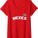Womens Mexico Flag Mexican Pride International Country V-Neck T-Shirt (Small, Red)