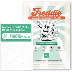 Freddie Laundry Detergent Sheets - Recyclable Packaging - No Mess Strips - 60 Loads - Crisp Frosty Mountain Scent (30 Count (Pack of 1))