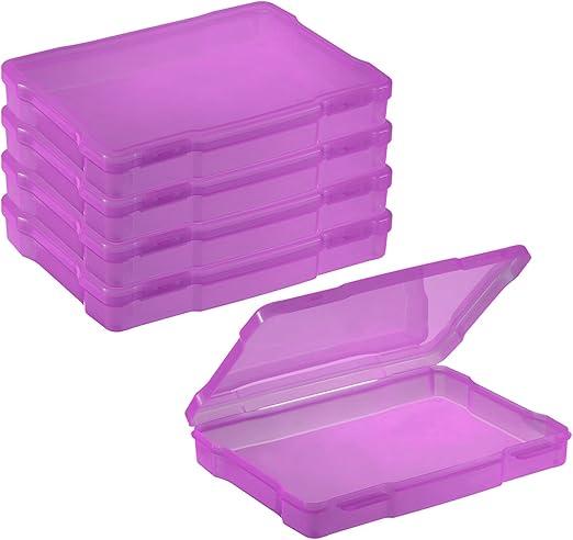PATIKIL 5x7 Photo Storage Box, 4 Pack Photo Boxes Storage Photo Organizer Cases Storage Container Picture Boxes Plastic for 5x7 Pictures Sticker Scrapbook Craft Keeper, Purple