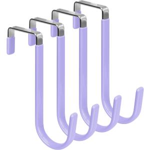 FYY Over The Door Hooks, 4 Pack Door Hangers Hooks with Rubber Prevent Scratches Heavy Duty Organizer Hooks for Living Room, Bathroom, Bedroom Hanging Clothes, Towels, Hats, Coats, Bags Lavender (Short)