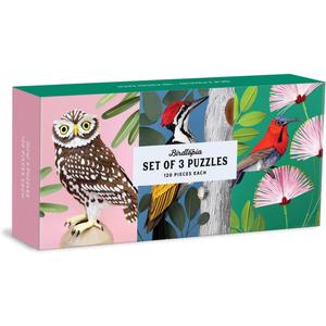 Galison Birdtopia Puzzle Set, Includes 3 Coordinating 120Piece Puzzles, 5.5” x 8” Each – Art Puzzle with Illustrations by Diana Herrera Beltran, Thick Sturdy Pieces, Challenging Family Activity
