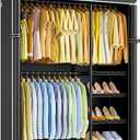 ULIFHOME F2C Clothes Rack with Cover, 47.2"W x 16.5"D x 78.3"H, Load 692lbs | Black Covered Garment Rack with Shelves for Hanging Clothes, Metal Portable Closet System, Dustproof Cover for Organization