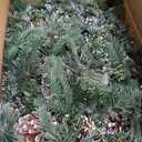 AMERZEST Christmas Garland Pre-lit 9 Ft with 50 Led Lights, Battery Operated Fireplace Stairs Mantle Door Indoor Outdoor, Decorated Pine Cone and Snow Style (Green White)