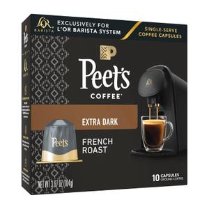 L'OR Barista Coffee Pods, 10 Count Peet's French Roast, Single-Serve Aluminum Capsules Compatible with the L'OR BARISTA System, 10 Count (Pack of 1), BBD: 04/14/27