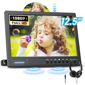 Arafuna 12.5" Car DVD Player with Headphone, Portable DVD Player with Headrest Mount, Suction-Type Disc in, Headrest DVD Player Support 1080P Video, HDMI Input, AV in/Out, USB/SD Card Reader