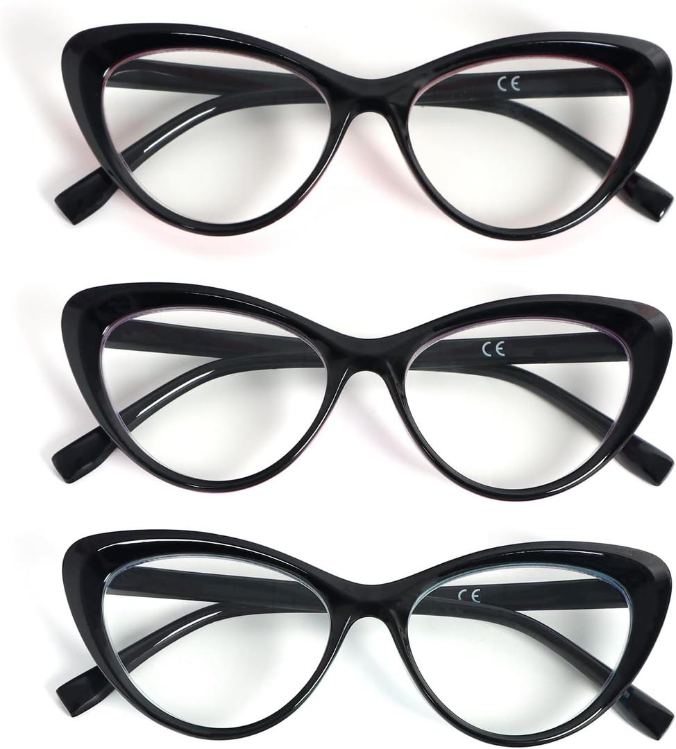 DXYXYO Cat Eye Reading Glasses for Women, Cute Stylish Ladies Blue Light Blocking Designer Readers with Spring Hinge (Red+purple+blue)