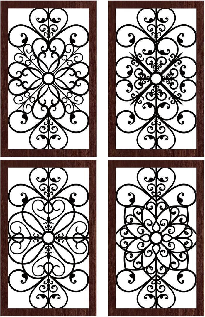 4 Pieces Thicken Rustic Wall Decor Modern Farmhouse Wooden Hollow Carved Design Wall Art for Living Room Bedroom Hallway Decor Office Kitchen Wall Decoration (Traditional Style)
