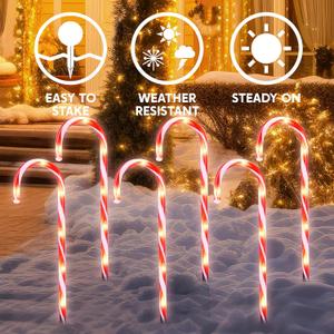 Joiedomi 6 Pcs Christmas Candy Cane Pathway Markers Lights, 16” Stakes Lights with Warm White, Waterproof Outdoor Decorations for Xmas Indoor and Outdoor Decorations Yard, Walkway, Lawn, Garden
