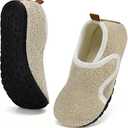 Apipi Warm Wide Slippers for Women - Easy on/off Non-Slip Comfy Slipper Shoes for Bedroom Travel, Gifts for Elderly Women (Beige) 6-6.5 (Women’s Wide)