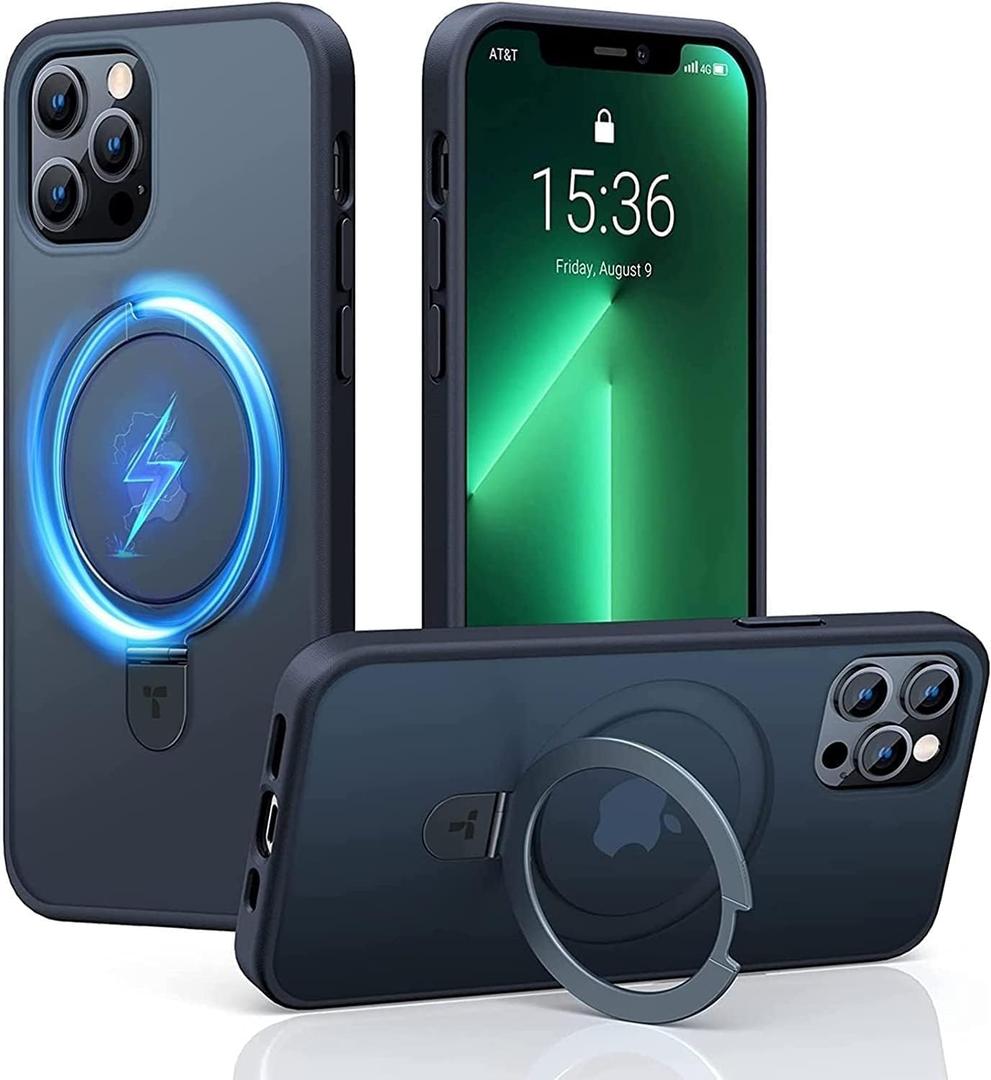 TORRAS Magnetic Ostand for iPhone 12 Pro Max Case [Compatible with Magsafe] with Stand, [MIL-Grade Drop Protection] Shockproof Matte Back Slim Protective Case for iPhone 12 Pro Max Phone Case, Black