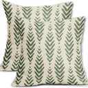 Sage Green Boho Pillow Covers 18x18 Set of 2 Bohemian Ethnic Geometric Herringbone Print Decorative Throw Pillows Outdoor Pillowcase Square Linen Farmhouse Cushion Case Decor for Couch Sofa Bed