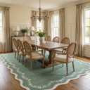 GarveeHome 6x9 Scalloped Area Rug Sage Green Washable Rugs for Living Room Bedroom, Soft Low Pile Non Slip Accent Floor Mat Solid Floral Print Throw Rug Farmhouse Indoor Carpet for Dorm Playroom