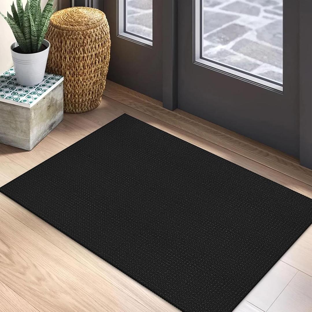 EARTHALL Woven Area Rug 2x3 Ft Washable Rugs for Entryway Braided Non Slip Throw Rugs Door Mat Indoor Outdoor Entrance Small Cotton Woven Carpet for Kitchen Foyer Front Door, Black/Grey