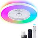 24" Bladeless Ceiling Fans with Lights and Remote/APP/Voice Control, Low Profile Ceiling Fan with RGB Lights, Enclosed Flush Mount Ceiling Fan for Kid's Bedroom/Living Room