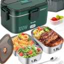 Eocolz Electric Lunch Box Food Heater 100W, Food Warmer with Dual Container 1.8L Portable Heated Lunch Box for Car Truck Work Stainless Steel Fork & Spoon 12/24/110V for Adults Lonchera Elctrica (Green)