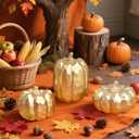 winemana 3 Pack Gold Pumpkins Thanksgiving Decorations- Fall Decor for Home, Table, Fireplace Mantel, Office, Elegant Decorative Pumpkin Autumn Indoor Decor