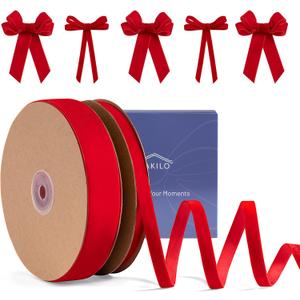 Red Velvet Ribbon 30 Yd, FAKILO Ribbon Red Velvet Perfect for Christmas Tree, Wreath, Gift Wrapping, Bows, Flower Bouquet, Wedding Home Decor, 2 Size (1 Inch and 3/8 Inch)