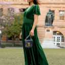 Simplee Women's Short Sleeve Velvet Maxi Dress V Neck Empire Waist Long Formal Wedding Guest Dresses (Green, S)