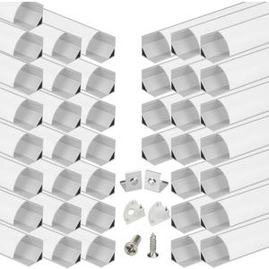 Muzata 40Pack 3.3FT/1M V Shape LED Channel Silver Aluminum LED Strip Diffuser Channel with Milky White Cover Frosted Corner Lighting Easy Installation V1SW WW 1M