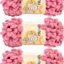 Franel Loop Yarn 100% Polyester Chenille Puffy Yarn, Craft Chunky Finger Knitting Loopy Yarn Soft and Light Material, Perfect for DIY Hand Woven Knitting Crafts Supplies (07 Red Bean Pink, 3-Pack)