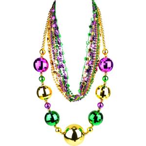 Mardi Gras Beads Jumbo Necklace Gold Purple Green Necklaces for Mardi Gras Party Favors, Mardi Gras Parades