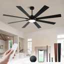 72Inch Large Ceiling Fan with Lights and Remote,Black Indoor & Outdoor Ceiling Fan for Living Room,Patio,6 Speed,Quiet DC Motor,3CCT,8 Wooden Blades
