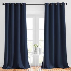 NICETOWN Blackout Curtains and Drapes for Kitchen - Extra Long Room Darkening Thermal Insulated Solid Window Blackout Draperies (Navy, 1 Pair, 52 x 95-Inch)