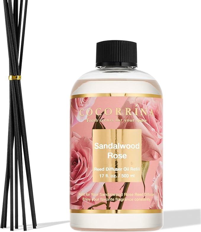 Cocorrína Reed Diffuser Refill Sandalwood Rose 17oz (500ml) with 8 Sticks  Premium LongLasting Floral Essential Oil, Home Fragrance for Bedroom, Bathroom Home Decor