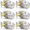 Estmoon 6 Pack Brushed Nickel Door Knobs, Privacy Door Lock Silver Keyless Door Handle with Lock for Bathroom Bedroom, Keyless Door Hardware
