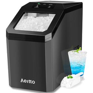 Aeitto Nugget Ice Maker Countertop, 55lbs/Day, Large Capacity Chewable Ice Maker, Rapid Ice Release in 5 Mins, Self-Cleaning with Stainless Steel Housing Ice Machine for Home Office and Party, Black (Black)