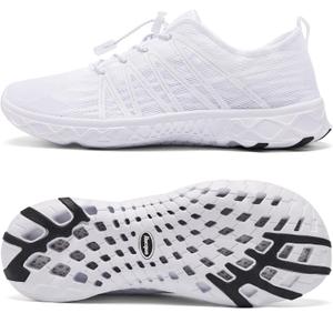 Racqua Women's Water Shoes Swim Sea Breathable Quick Dry Barefoot Shoes Beach River Pool Aqua Shoes White 7.5 Women/ 6.5 Men