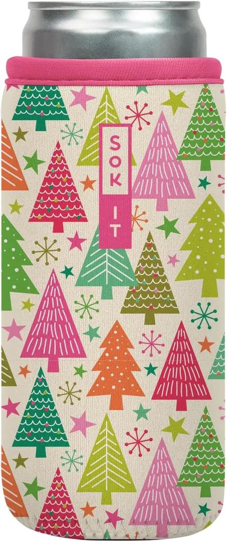 Sok It CanSok Sleeve for Beer & Soda Insulated Neoprene Cover (Festive Forest, 12oz Slim Can Sleeve)