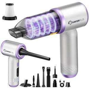 SakerPlus Mini Vacuum Cleaner, 3 in 1 Cordless Handheld Vacuum Cleaners, 18000Pa High Power Car Vacuum Cleaner with Brushless Motor,Adjustable Car Vaccum Portable for Cars,Desktop (Sliver and Purple)