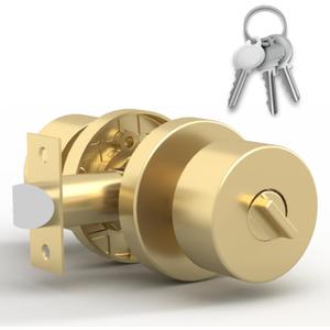 Mega Handles Buena Entry Door Knobs - 1 Pack Reversible Gold Door Knob, Heavy Duty Keyed Entry Door Knob with Lock for Entrance & Bedroom, Fits All Standard Door Sizes - Satin Brass