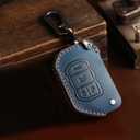 2018-2025 Flip Type Leather Key Fob Cover, Compatible with Jeep Wrangler JL JLU Rubicon Wagoneer Gladiator JT Sahara JLU etc, Retro Style Design Key Holder Protector (Blue) (4 Button)