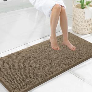 Smiry Luxury Chenille Bathroom Rugs 47x20, Extra Soft and Absorbent Shaggy Bath Mat, Machine Washable, Non-Slip Plush Carpet Runner for Tub, Shower, and Floor, Home Decor Accessories, Camel