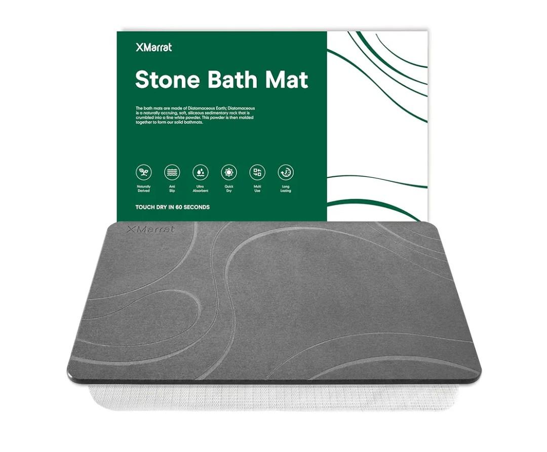 Veeloim Stone Bath Mat Diatomaceous Earth Shower Mat Non-Slip Super Absorbent Diatomite Stone Bath Mats for Bathroom Floor Quick Drying Natural Easy to Clean(23.6 x 15.4 Dark Grey)