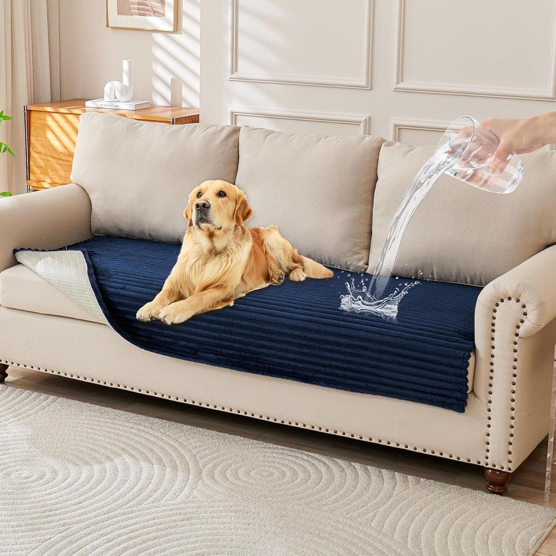 HAOMAIJIA Waterproof Couch Cover for Dogs Washable,Faux Fur Pet Couch Covers for Sofa,Soft Dog Bed Cover Non-Slip Couch Covers for 3 Cushion Couch Sofa Pet Friendly (Navy Blue, 35" x 95" 1 Pack)