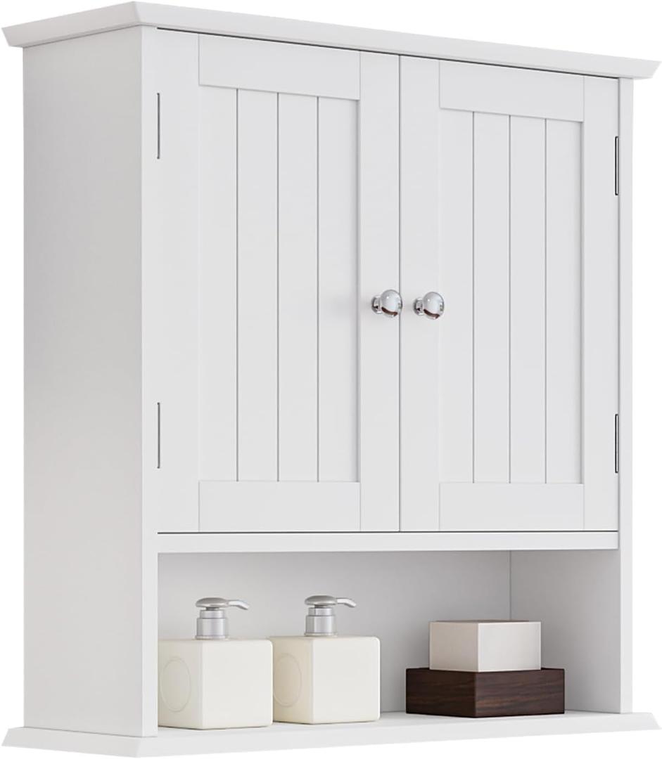 Bathroom Wall Cabinet, Bathroom Cabinet Wall Mount with 2 Doors and Open Shelf, Over The Toilet Wall Storage Cabinet, Bathroom Medicine Cabinet, 21.5"L x 7.8"W x 23.6"H