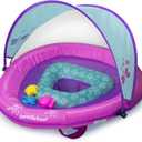 SwimSchool Infant Baby Pool Floats, Free Swimming, Super Buoyant  Ages 6-24 Months  Multiple Colors/Styles  Adjustable Canopies and Seats, Splash & Play Baby Floaties (Flotador de beb rosa/aguamarina con toldo)