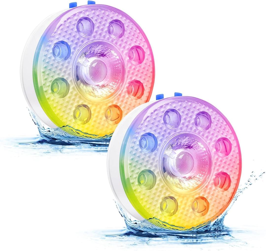 Magnetic Floating Pool Light with Remote - LUXJET 2 Pack RGB Color Rechargeable Battery Operated IP68 Waterproof Underwater Hot Tub Lights for Christmas, Halloween Decor, Bath, Spa, Fountains