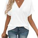 T Shirts Short Sleeve V Neck Tees Womens Tops Beach Vacation Fashion Clothes 2026 Casual Summer Spring Fall Outfits, Larg