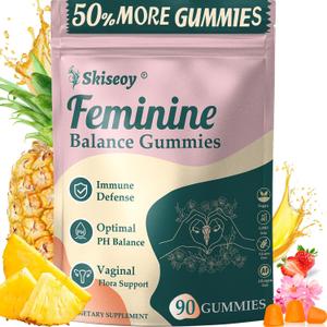 Pineapple Gummies for Women pH - Feminine Balance Gummies for Flora and Vaginal Health + Vitamin C for Immune Support, Probiotics Women's pH Balance Gummy Nutrition Vegan Friendly, 90 Counts