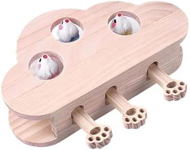 Piegricdiat Whack-a-Mole Interactive Cat Toy,Eco-Friendly Wooden Activity Center with 3 Holes for Engaging Indoor Play & Exercise (Three Hole)