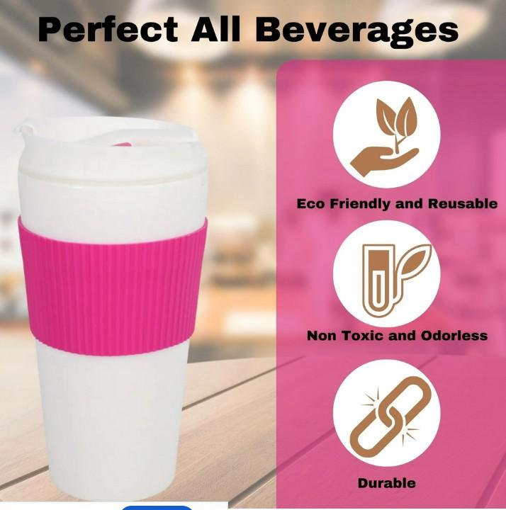 Reusable Cup with Lid Plastic Coffee Drinking Cups To-Go Cup Tea Hot Beverages for Home Office Travel Picnic Camping or Everyday, 16 oz
